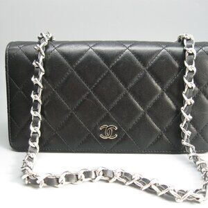 Chanel Black Lambskin Leather Long Bag Wallet
